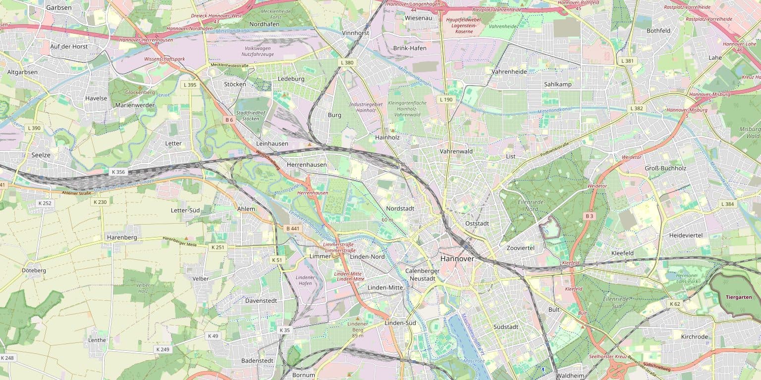 Kartenausschnitt von Hannover